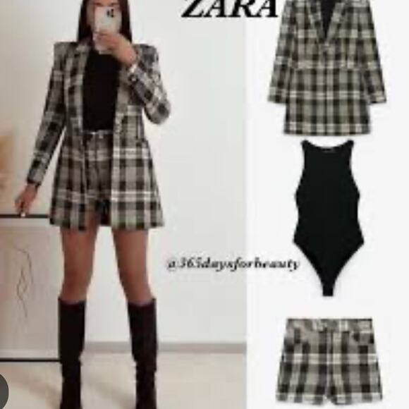 Zara High Waist Black and White Checkered Shorts NWT Size XS - Picture 1 of 9